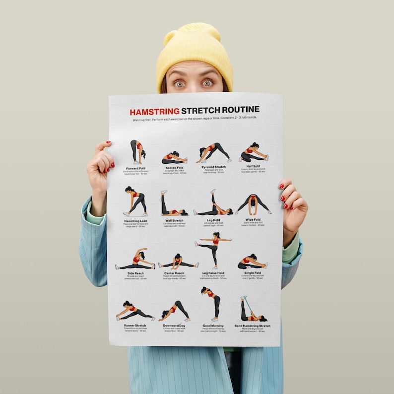 Hamstring Stretch Routine Printable Poster, Leg Flexibility Chart for ...