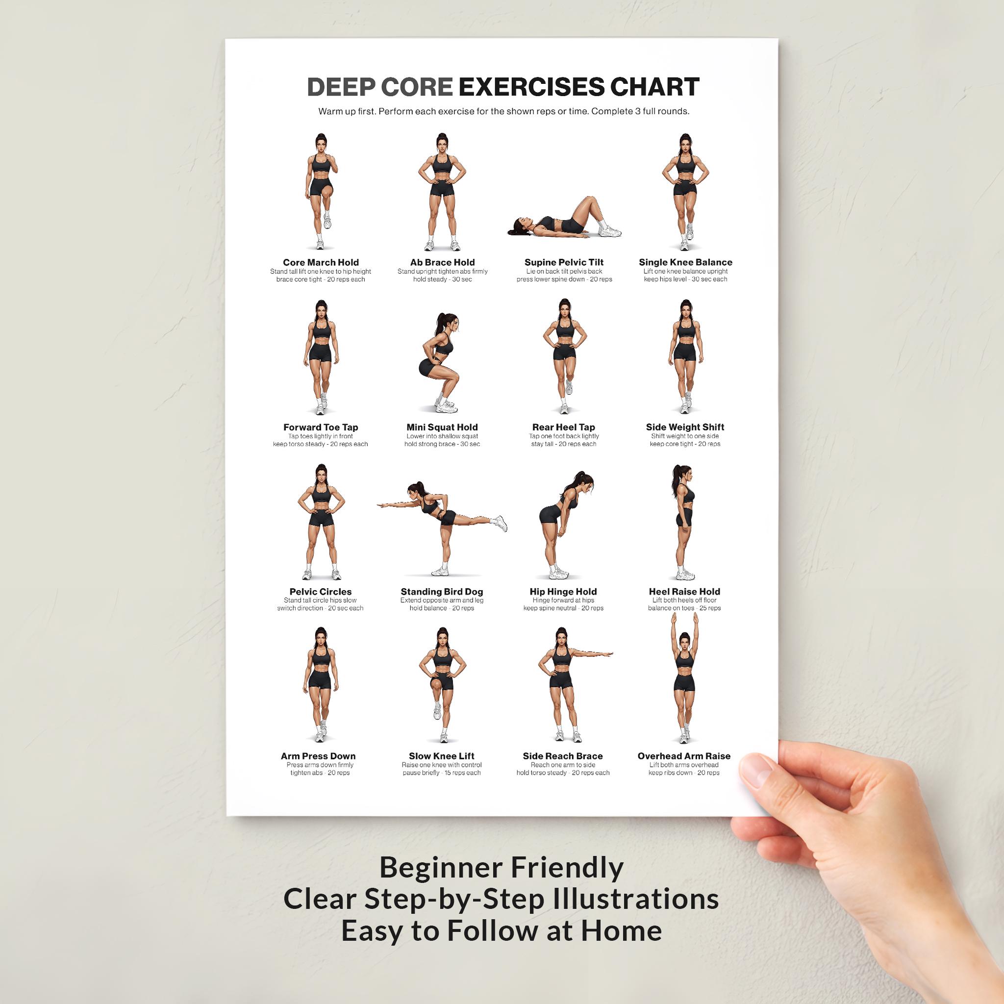 Printable Core Exercise Chart Deep Core Exercises Printable Poster for No Equipment Home Workout Pdf ...