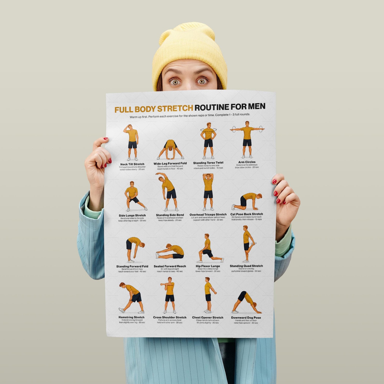 Daily Full Body Stretch Routine Daily Stretch Routine for Men Printable Poster, Full Body Flexibility ...