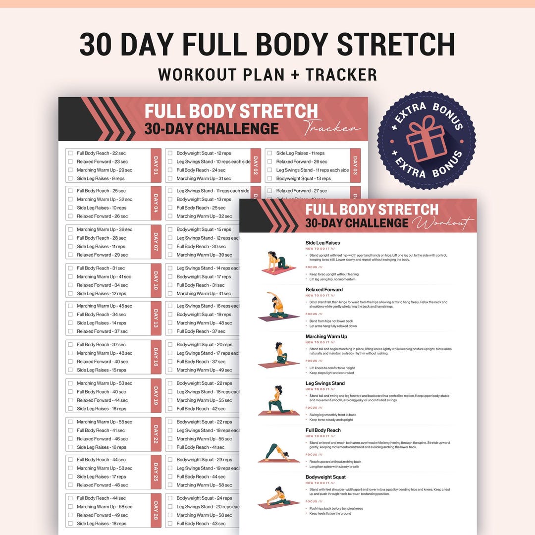 30 Day Full Body Stretch Challenge Printable Flexibility Tracker ...