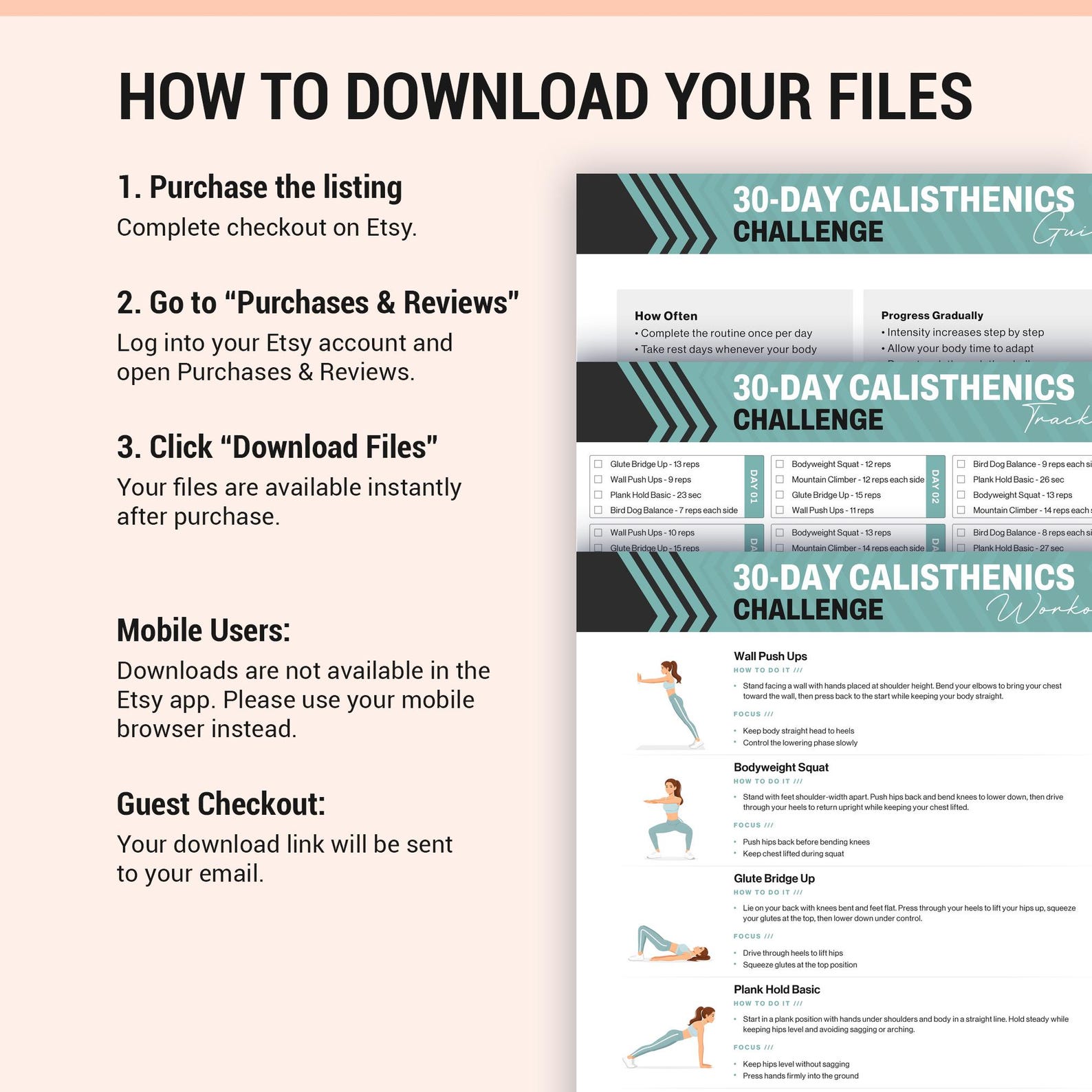 30 Day Calisthenics Challenge Printable, Daily Bodyweight Workout ...