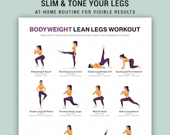 Poster stampabile per allenamento gambe a corpo libero per donne, allenamento parte inferiore del corpo senza attrezzi, routine a casa.