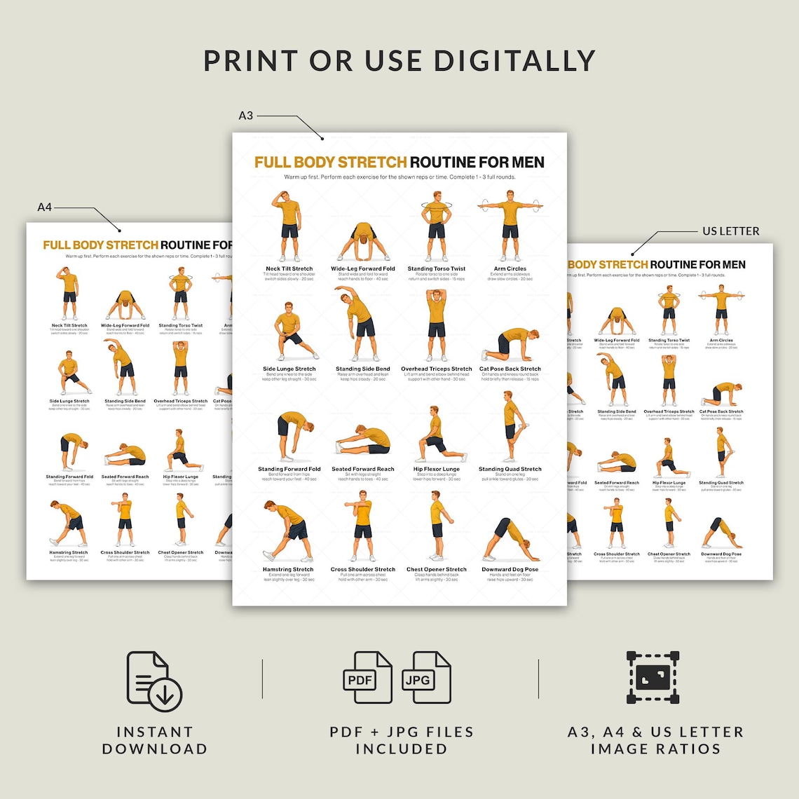 List Basic Flexibility Routine Graph Daily Stretch Routine for Men Printable Poster, Full Body Flexibility ...