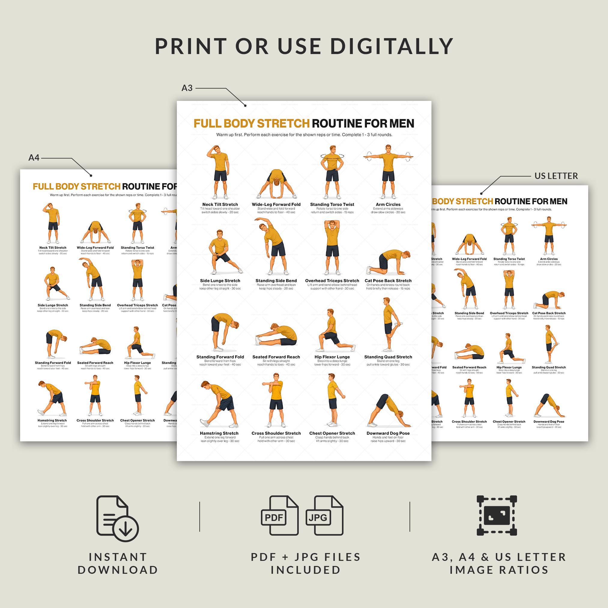 Daily Stretch Routine for Men Printable Poster, Full Body Flexibility ...