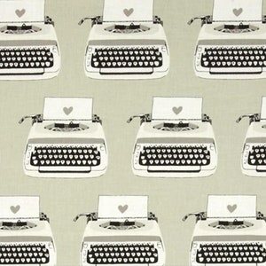 May include: A seamless pattern featuring a repeating design of vintage white typewriters with a heart-shaped paper insert on a light green background.
