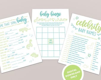 Juegos para baby shower — Dinosaurio — Descargas digitales de 8,5 x 11 pulgadas