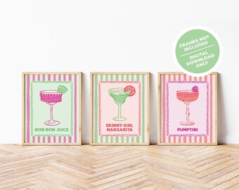 Ron Ron Juice, Skinny Girl Margarita, Pumptini — Juego de arte de 3 piezas