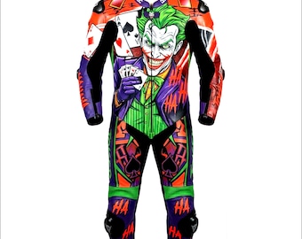 Macacão de couro para motociclista Joker, macacão de couro de corrida de corpo inteiro, macacão de motociclista personalizado.