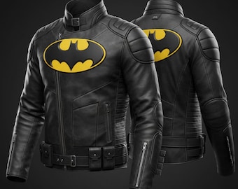 Jaqueta de couro Batman feita à mão, masculina, preta, para motociclismo, traje de cosplay do Cavaleiro das Trevas, casaco de inverno de super-herói, presente para fã de quadrinhos.