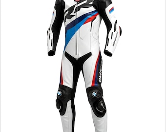 Macacão de couro para motociclismo BMW Motorrad masculino, peça única, estilo racing, equipamento de proteção para motociclismo.