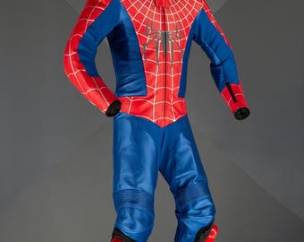 Spiderman Motorcycle Men's One Piece Cowhide Leather Racing Suit