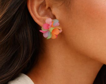 Pendientes de flores de acrílico multicolor, joyería de moda colorida para mujer, aros florales modernos y ligeros para el verano.