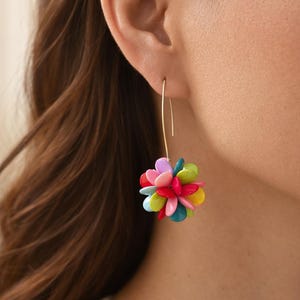 Boucles D’Oreilles Fleur Multicolore En Acier Inoxydable, Pendantes Légères, Style Bohème Chic, Bijou Été, Cadeau Femme