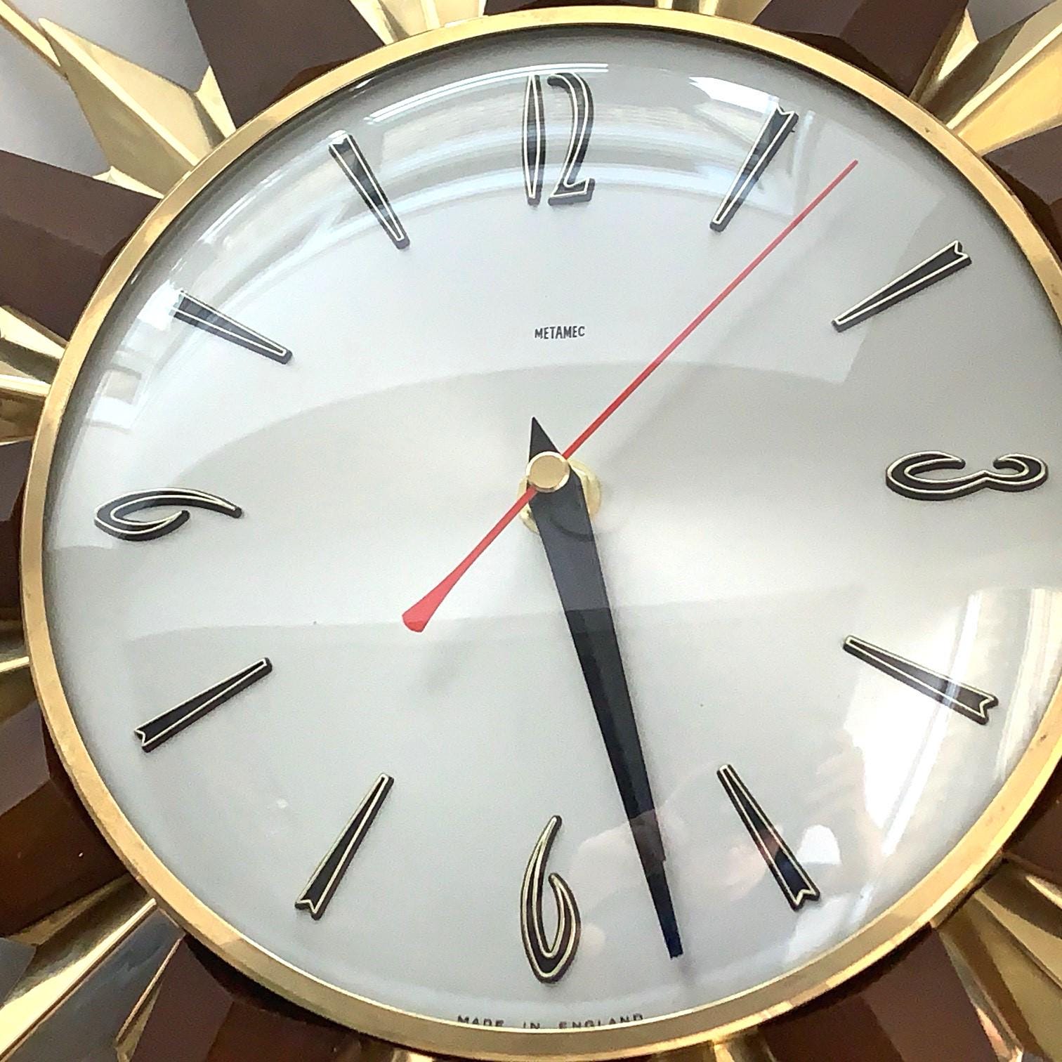 1960s Metamec Teak Brass Sunburst Clock – Mid Century Modern Wall