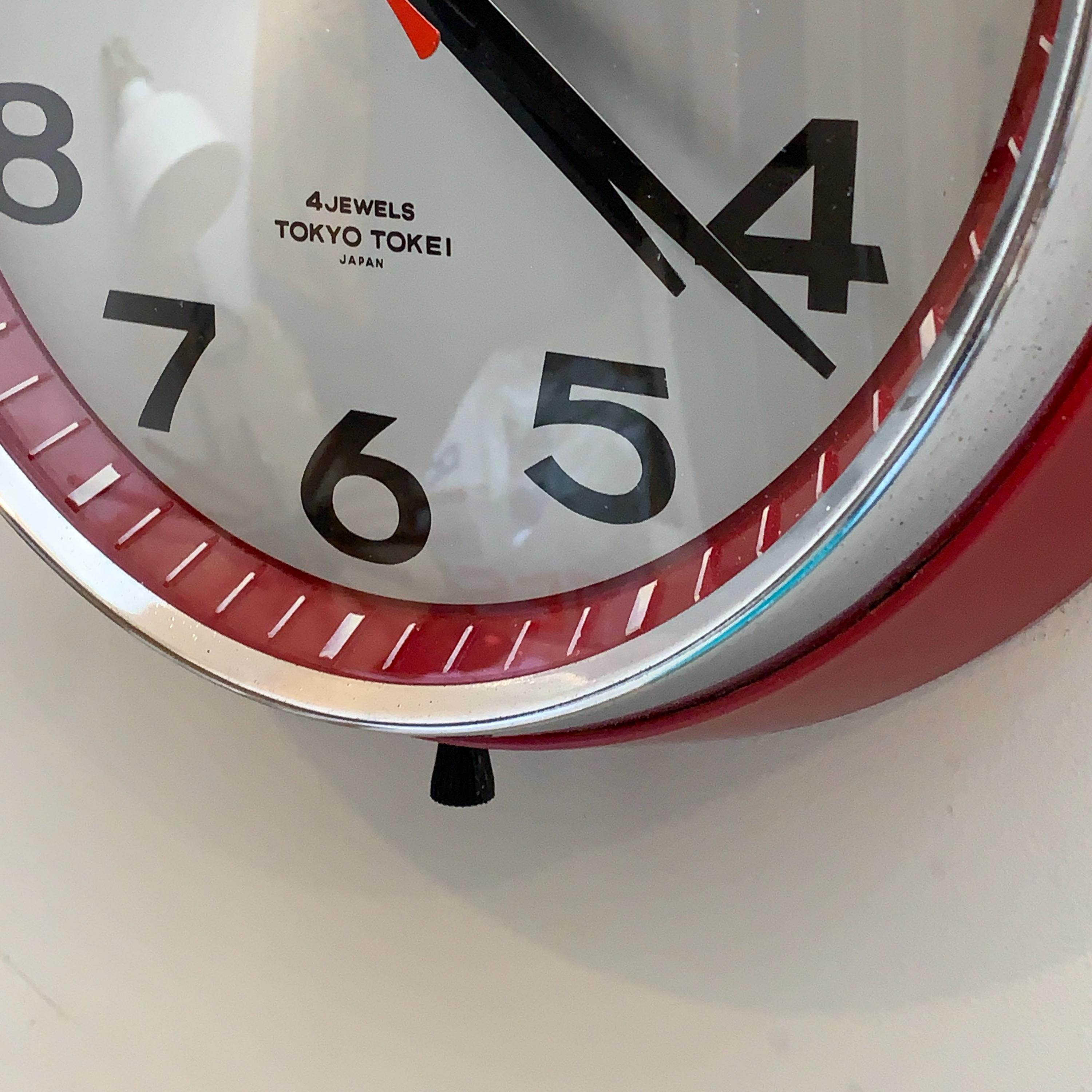 Vintage Silicon Clock Tokyo Tokei Red Wall Clock, Japan, 10 Inch