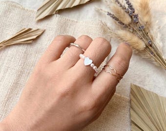 14K Gold Filled Heart Pearl Ring, Mother of Pearl, Summer Beach Jewelry, Graduation Gift