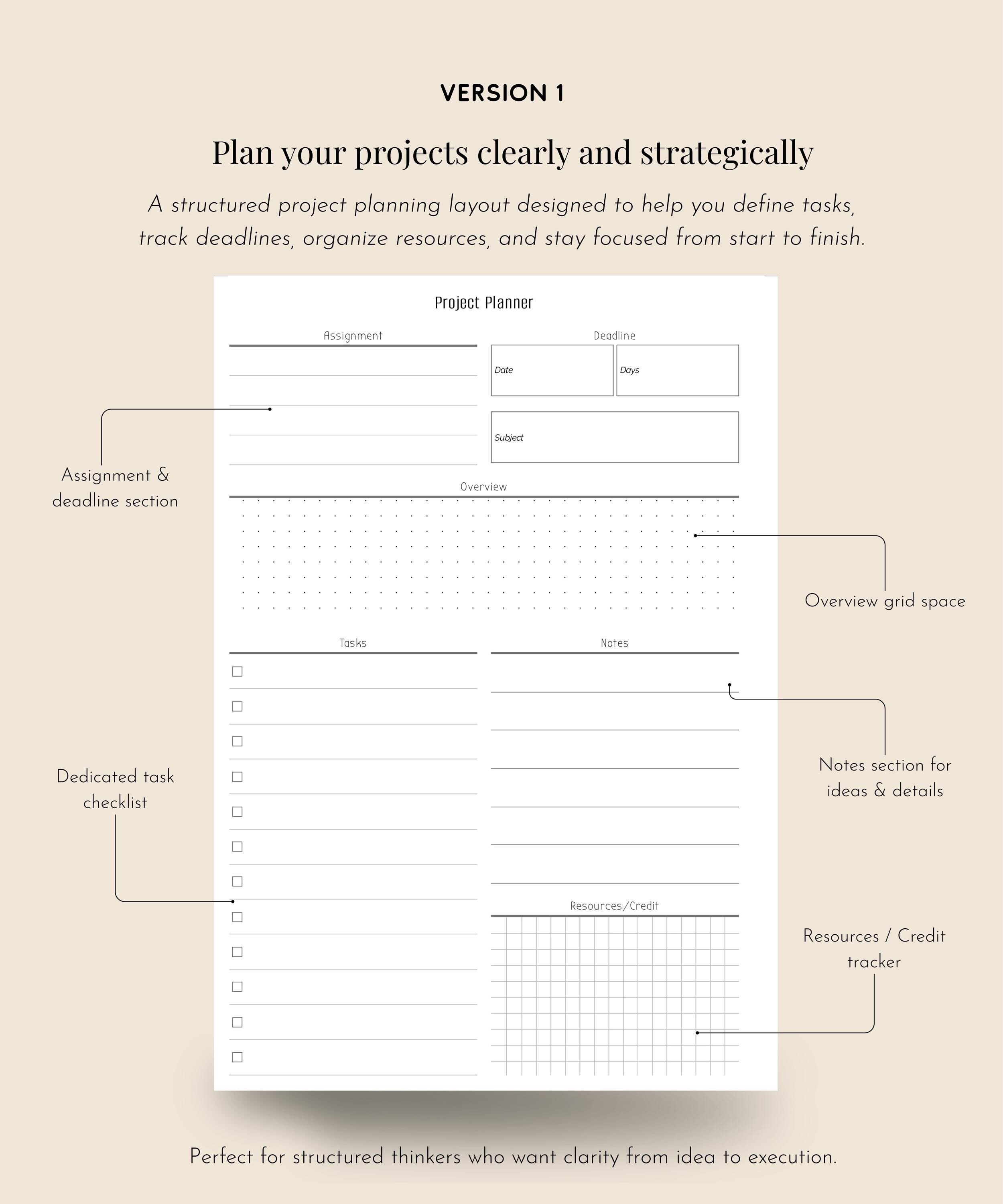 Printable Project Planner PDF, Task Tracker , Work Project , Student ...