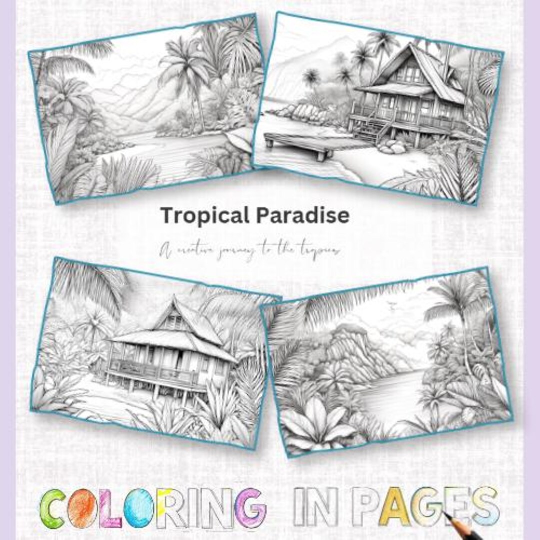 Tropical Paradise Colouring in Book to Print and Color - Etsy