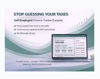 Self Employed Tax Spreadsheet Canada 2025, CRA Income Expense Tracker, Google Sheets Template, GST HST Tracker for Small Business