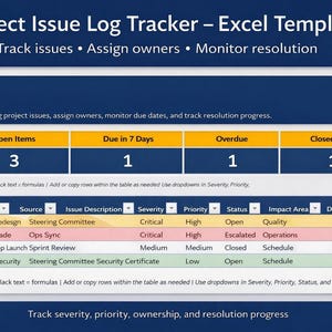 Project Issue Log Tracker | Excel PMO Template (Digital Download)