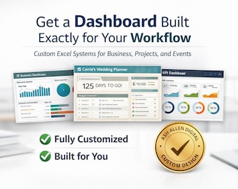 Painel de controle personalizado em Excel | Criado para o seu fluxo de trabalho | Rastreador de negócios, KPIs e projetos | Sistema personalizado inicial
