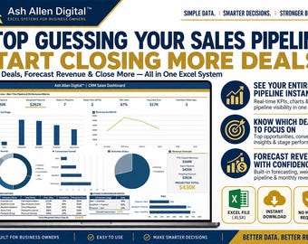Modelo de Excel para CRM de Vendas | Painel de Rastreamento de Pipeline, Gerenciamento de Leads e Previsão de Receita