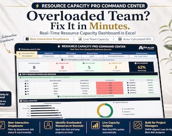 Resource Capacity Planner PRO Excel | Team Workload Planner, Resource Utilization Tracker, Capacity Planning Dashboard