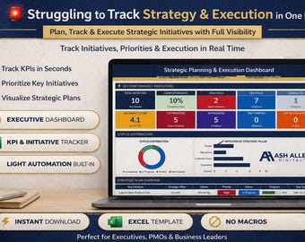 Painel de Planejamento Estratégico em Excel | Administre seu negócio como um CEO | Sistema de KPIs, Iniciativas e Execução