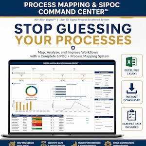 Process Mapping Excel Template | SIPOC Diagram, Workflow Tracker & Lean Six Sigma Toolkit