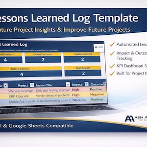 Lessons Learned Log Template for Project Management | Excel & Google Sheets Tracker