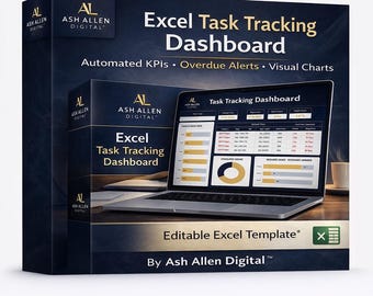 Task Tracking Dashboard Excel Template | Project Planner, KPI Tracker, Overdue Alerts