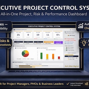 Executive Project Control System Excel Template | PMO Dashboard | Portfolio Tracker | KPI Dashboard | Task & Risk Management Tool