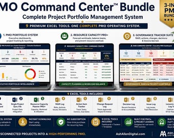 PMO Command Center™ Bundle | Portfolio Dashboard, Resource Capacity Planner & Governance Excel System