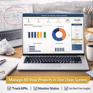 Projektliste Tracker Excel Vorlage | Organisiertes Dashboard zur KPI-Überwachung