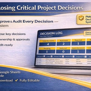 Decision Log Excel Template, Project Tracker & PMO Governance Tool