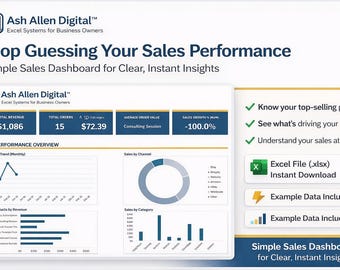 Sales Dashboard Command Center™ Excel System | Revenue Tracker, Orders Dashboard, Small Business Sales Analytics