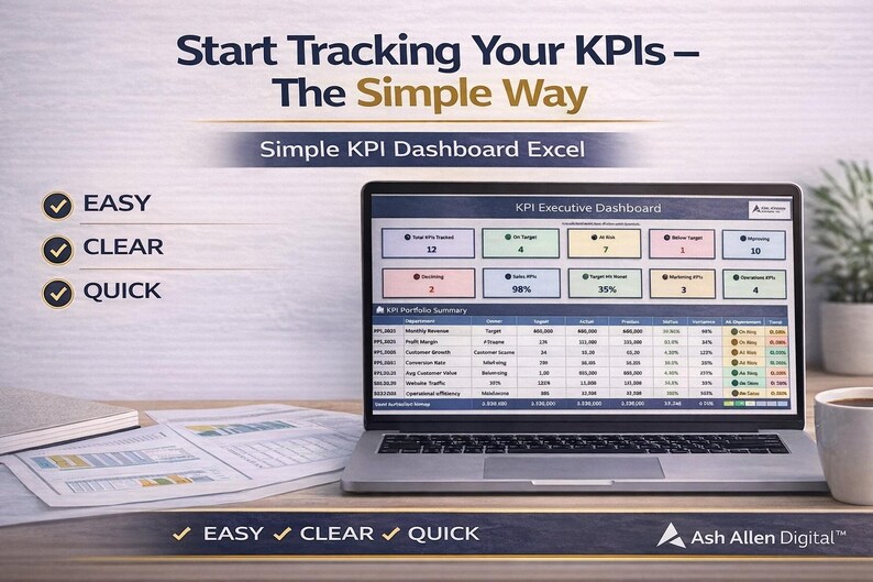 Simple KPI Dashboard Excel | Business KPI Tracker | Performance Metrics ...