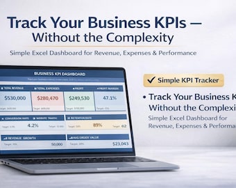 Painel de KPIs de desempenho empresarial simples em Excel | Rastreador de desempenho | Painel de receita, despesa e lucro