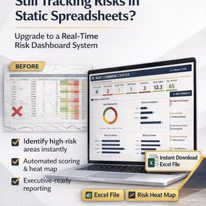 Excel-Vorlage für Risikobewertung | Register, Heatmap-Dashboard & Kontrollzentrum für Risikominderungsmaßnahmen™