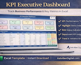 Modelo simples de painel de KPIs em Excel | Rastreador simples de métricas de negócios | Ferramenta para visão geral rápida de KPIs