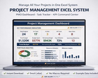 Project Management Excel System | PMO Dashboard, Task Tracker & KPI Command Center | Multi-Project Portfolio Management Tool