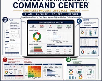 Project Management Excel Templates Bundle | Project Manager Command Center™ | RAID Log, Risk Register & Dashboard