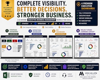Business Operations Dashboard Excel Template | KPI Dashboard, Project Tracker, Strategic Planning & Operations Management Bundle