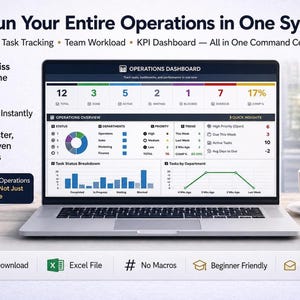 Modelo de Excel para Painel de Operações | Command Center™ para Gerenciamento de Carga de Trabalho da Equipe, Acompanhamento de KPIs e Gestão de Tarefas