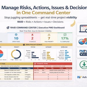 Modèle Excel de journal RAID | Suivi des décisions d'action en cas de problème de risque | Tableau de bord du PMO