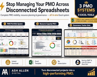 PMO Dashboard Excel Template | PMO Command Center™ | Project Portfolio, Resource Capacity & RAID Log Bundle