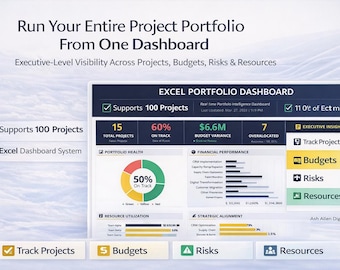 Modelo de Excel para Painel de Portfólio de Projetos | Sistema de Acompanhamento de PMO | Gestão de Orçamento, Riscos e Recursos