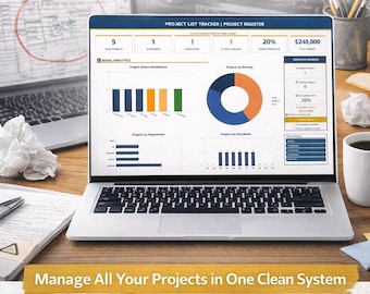 Project List Tracker Excel Template | Project Register Dashboard | Project Tracker Spreadsheet | KPI & Status Tracker