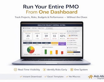 Modelo de Excel para Sistema Executivo de Controle de Projetos | Painel de Controle de PMO | Rastreador de Portfólio | Painel de KPIs | Ferramenta de Gerenciamento de Tarefas e Riscos