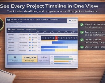 Planilha de controle de cronograma de projetos em Excel | Planejador de cronograma de tarefas | Planilha de controle de projetos com gráfico de Gantt